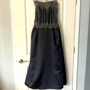 Grey A-line gown with beaded top. Perfect Mother of the Bride dress!